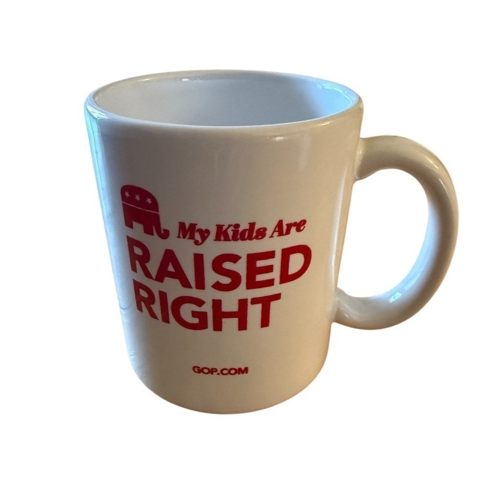 CafePress GOP My Kids Are Raised‎ Right Coffee Mug Red Logo elephant republican